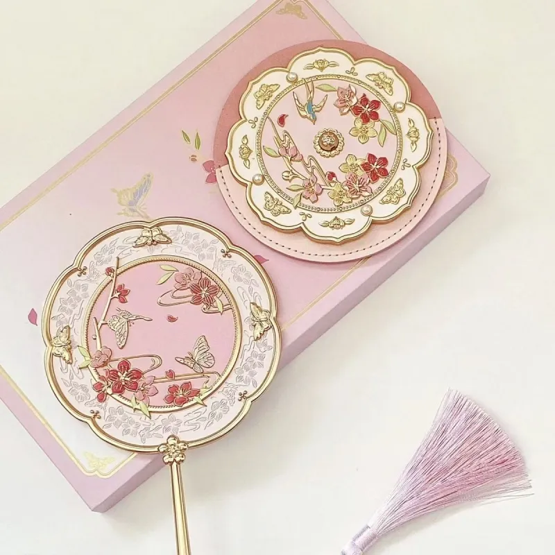 Future Maple Peach Blossom Handheld Mirror Make Up Mirrors Classical Style-6