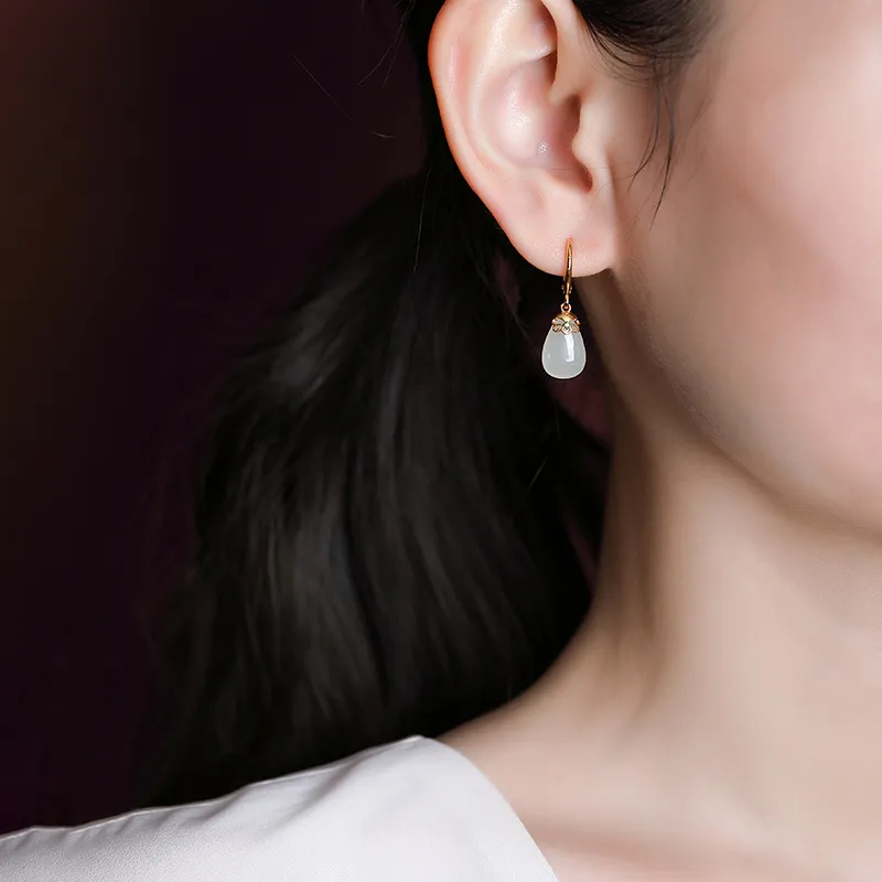 Royal Heaven's Choice Hetian Jade Earrings Pale Greenish White Jade Unisex-5