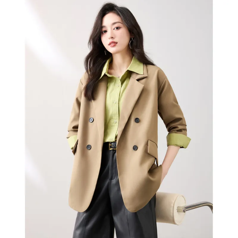 Like The Age Of Water Spring, Fall Velvet feel Coat Loose Fit Women's Khaki-1