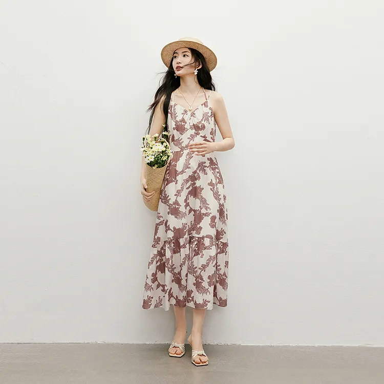 Hopeshow Slip Dresses Women's Coffee Floral 622-2