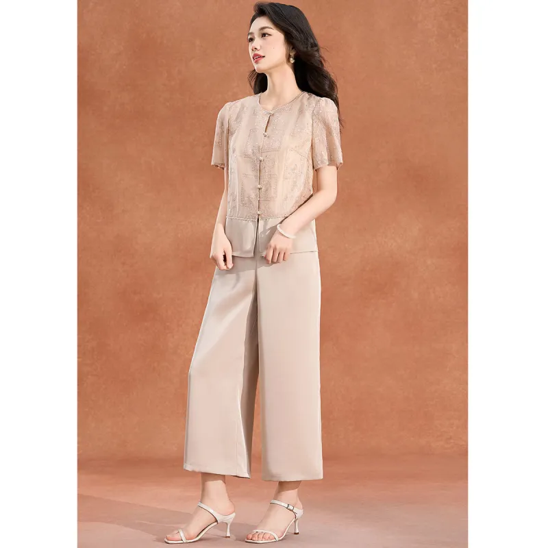 Mylan Casual Suits Women's Coffee Heavyweight Embroidery Sequins-3