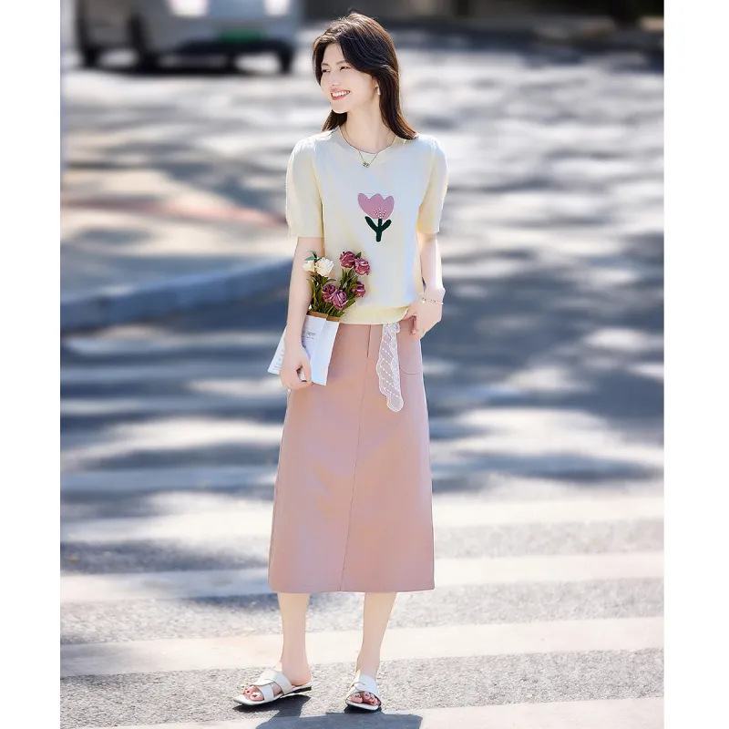 Still quiet Two Piece Skirt Sets Women's Ecru-4