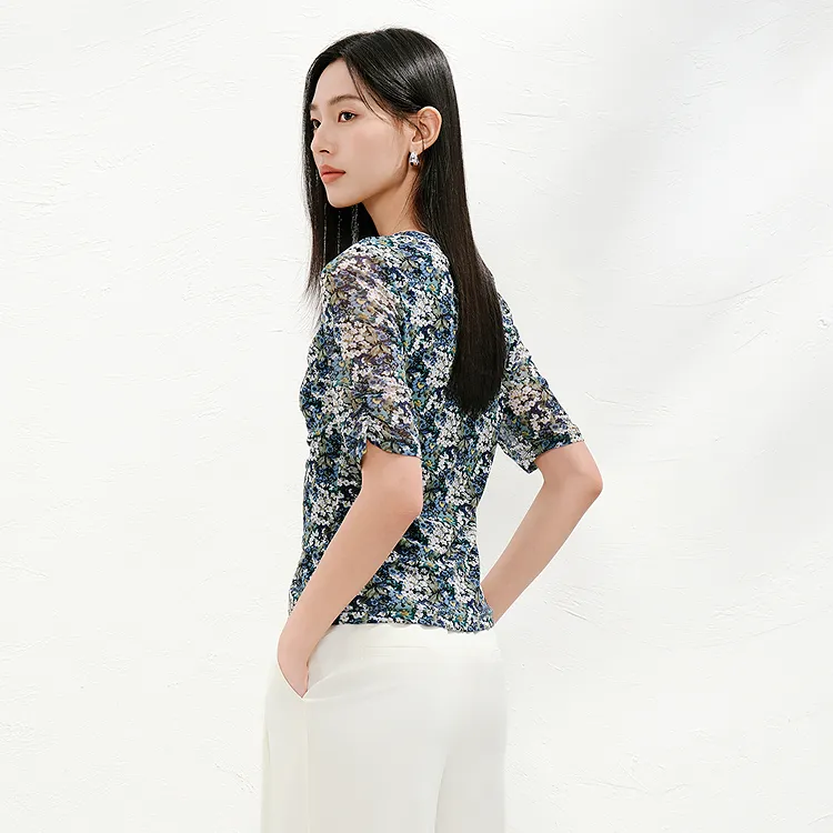 JZ. ANNAKRO Chiffon Shirt Women's Floral Green-3