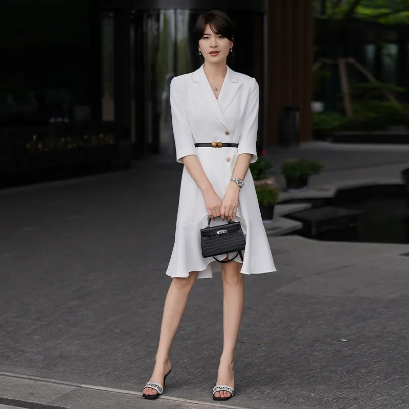 ONE SHALLOW Long-Sleeved Dresses Women's White-1
