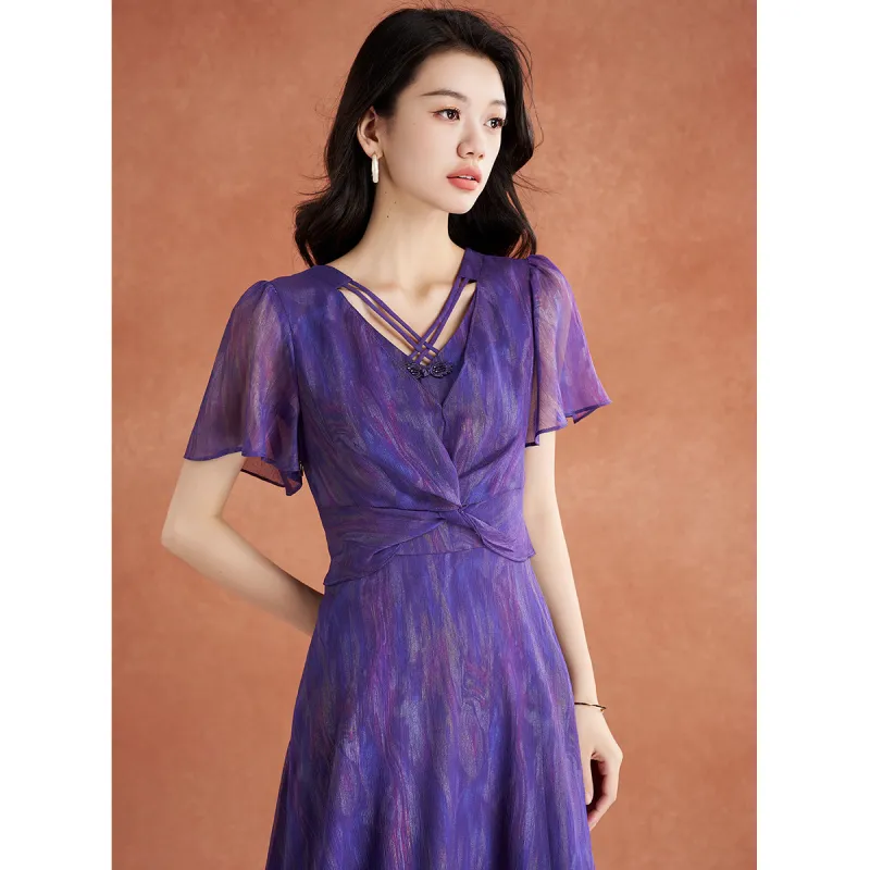 Mylan Summer Short Sleeved Dress Loose Fit Women's Purple-2