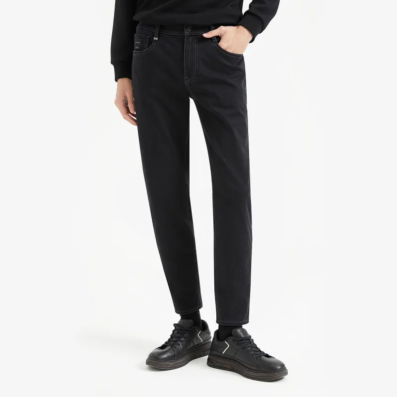LESS IS MORE Versatile Trendy Washed Mall Same Style Jeans Men's Black-2