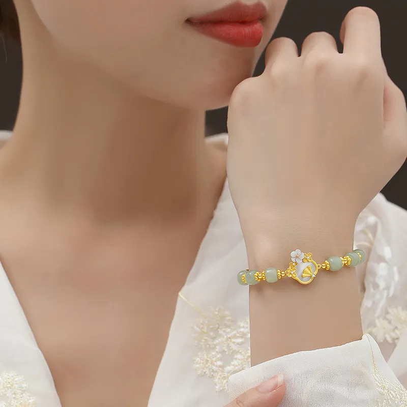 Royal Heaven's Choice Hetian Jade Bracelets Pale Greenish White Jade Unisex-2