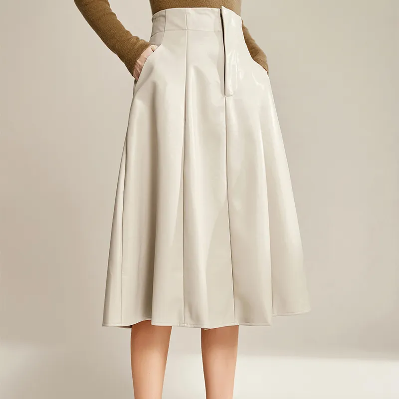 ELLE Leather Long Skirts Women's-4