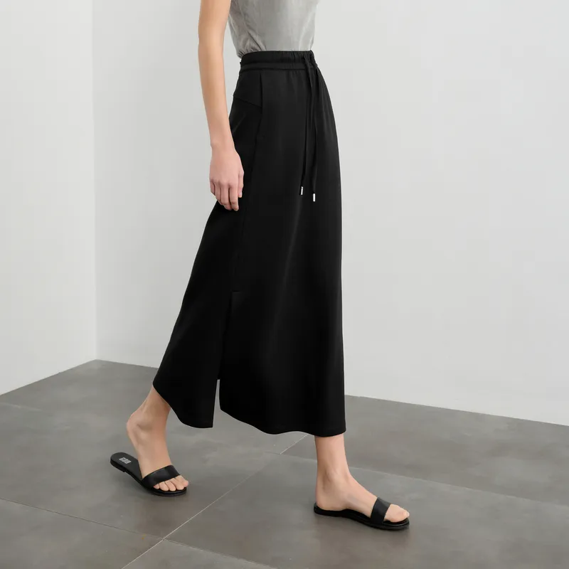 3COLOUR Casual Split Long Skirt Women's Classic Black-3