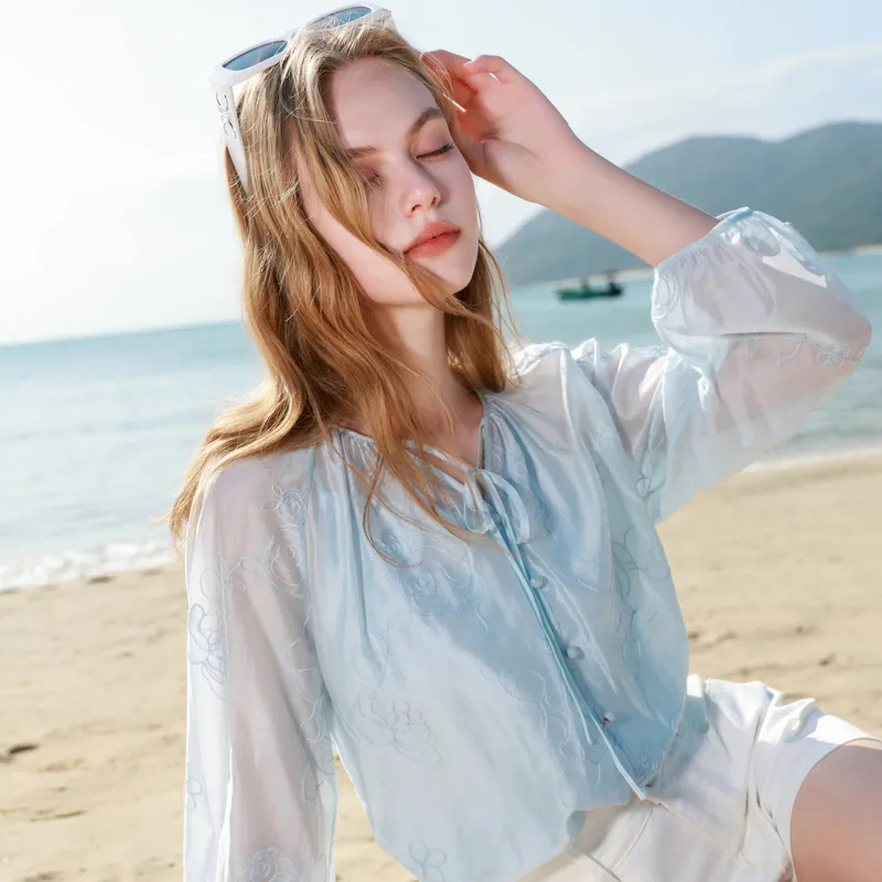 3COLOUR Chiffon Shirt Women's Lake Blue-5