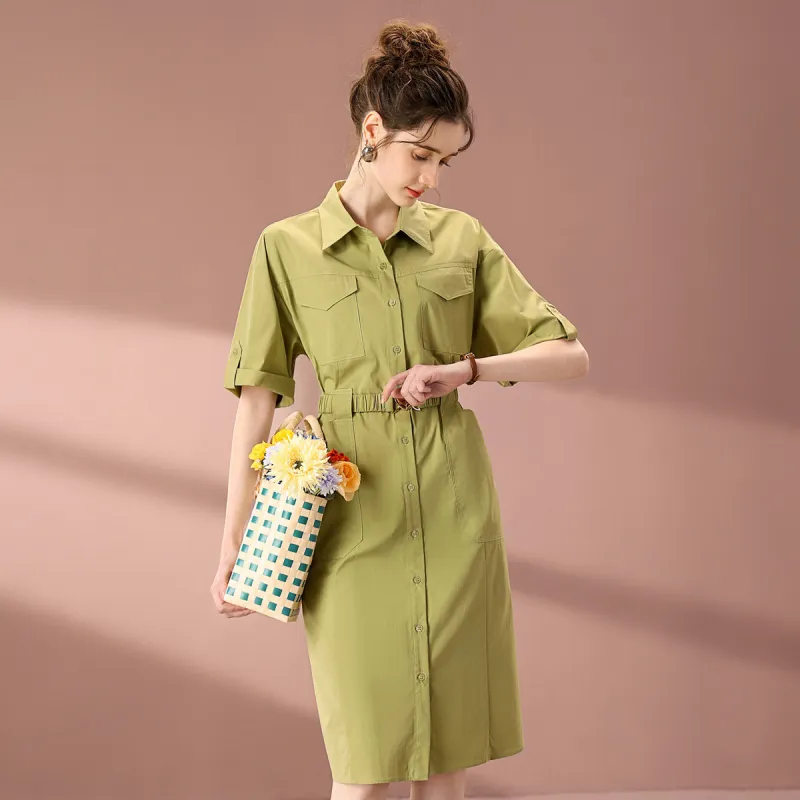 FENHONGMALI Short Sleeved Dresses Women's Green-2