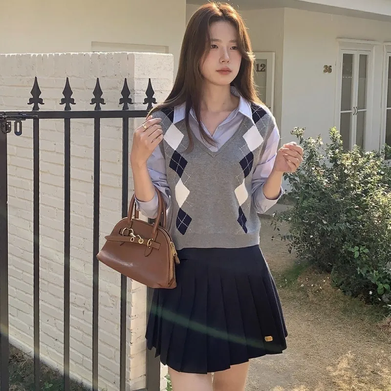 MTHE Knitwear Women's Blue Shirt+Gray Vest-2