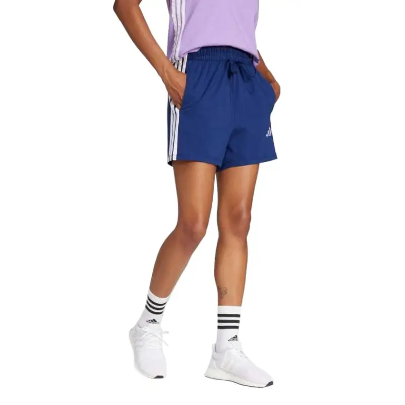 Adidas Women's Essentials 3 Stripes Cotton Shorts Dark Blue/White-3