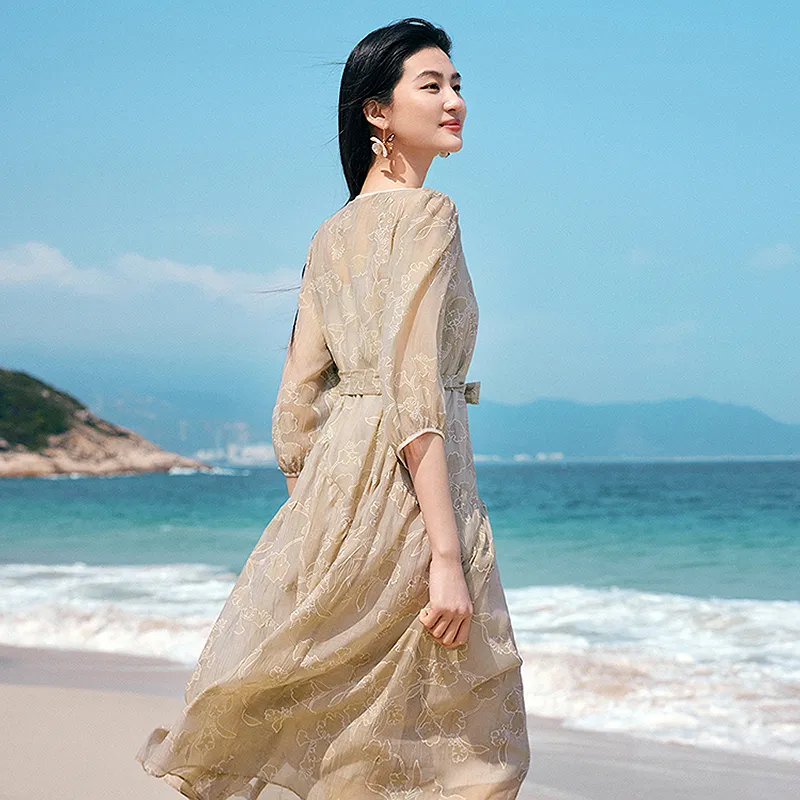 JZ. ANNAKRO Long Sleeved Dress Women's Pattern Khaki-3