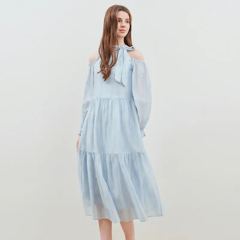 LEDIN Long Sleeved Dress Women's Blue-5