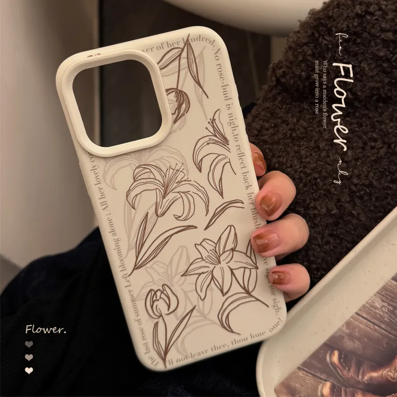 Cuttlefish Grid TPU Material Ins Manuscript Magnolia Floral Creative Phone Case Compatible With Apple 16/15/14/13/12/11-1
