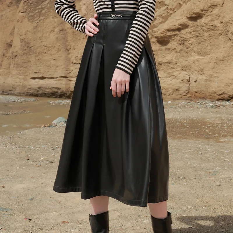 3COLOUR Casual Long Skirts Women's Black-2