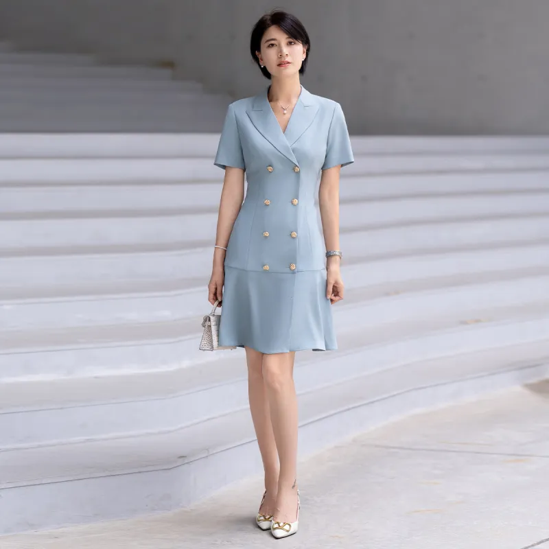 ONE SHALLOW Short Sleeved Dresses Women's Blue-1
