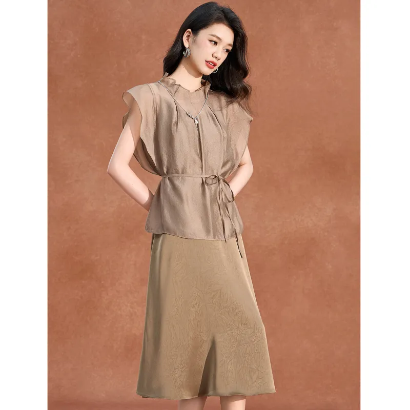 Mylan Two Piece Skirt Sets Women's Khaki-2