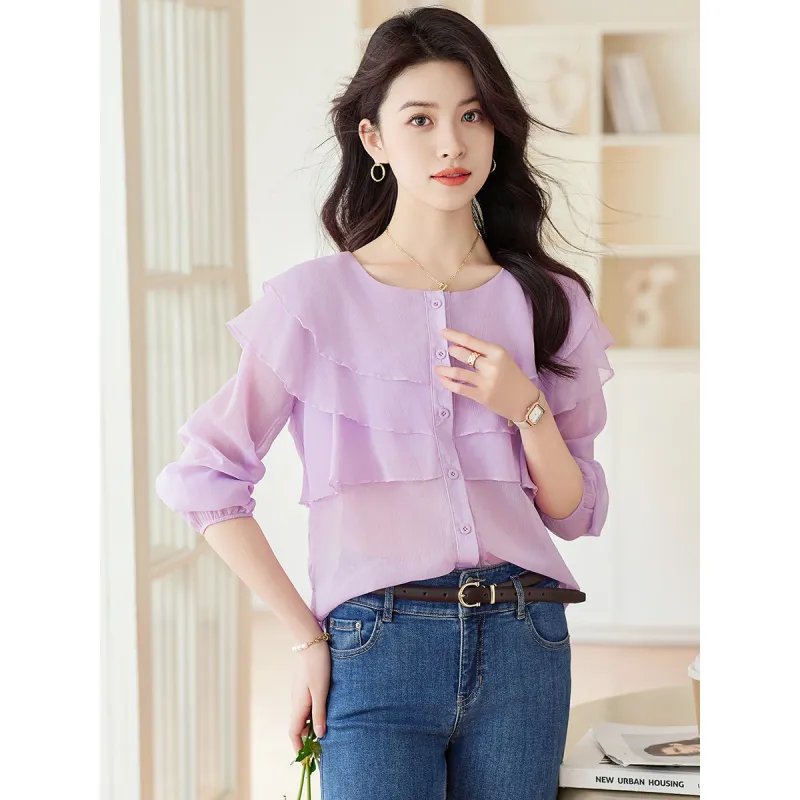 Like The Age Of Water Spring, Summer, Fall Shirt Loose Fit Women's Purple-3