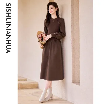 Like The Age Of Water Long Sleeved Dress Women's Coffee