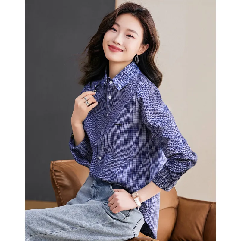 Love Elaine Spring Fall Shirt Women's Blue Plaid-4