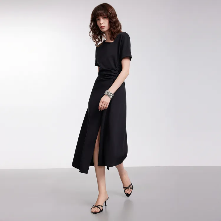 ELLE Short Sleeved Dress Women's Black-6