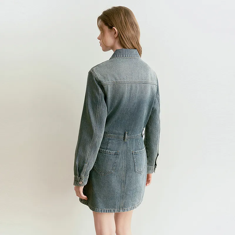 LEDIN Long Sleeved Dress Women's Denim Medium Blue-6