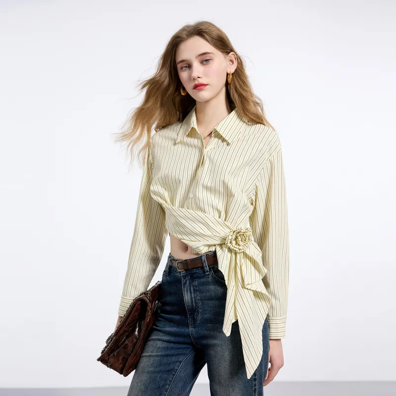3COLOUR Shirt Women's Yellow Cream Stripes-2