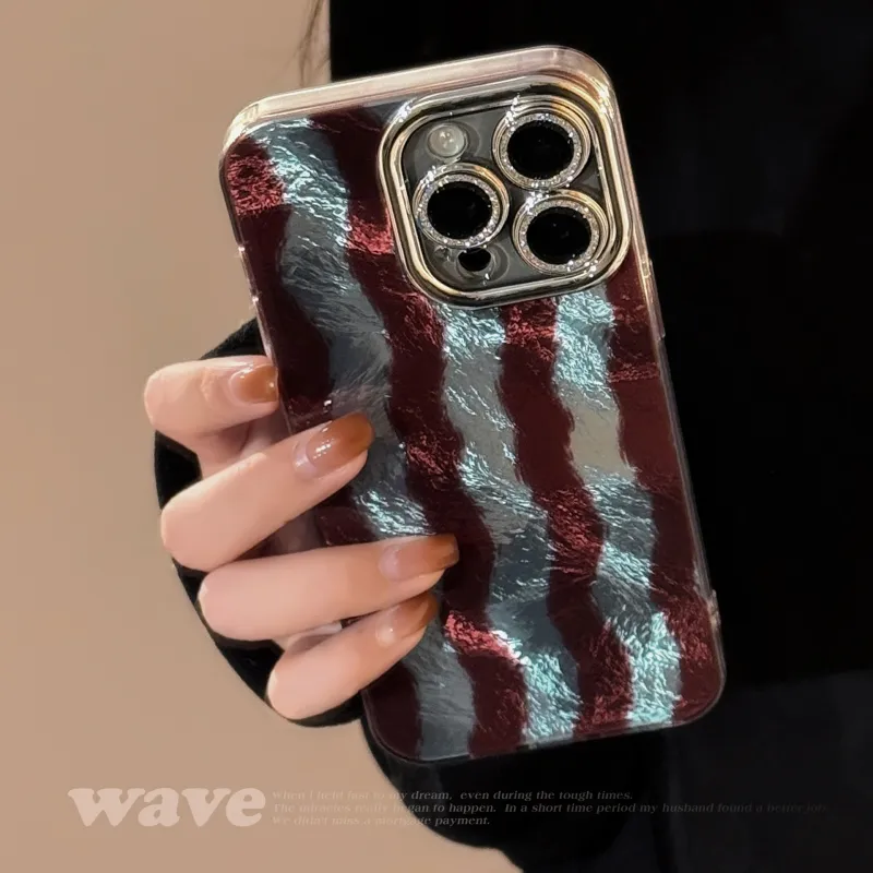 Cuttlefish Grid ABS+PC Material Color Blocking Wave Stripes Phone Case Compatible With Apple 16/15/14/13/12/11-3