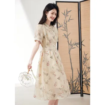 XINFEIYU Short Sleeved Dresses Women's Beige