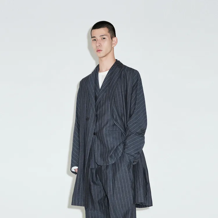 CROQUIS Trench Coats Unisex 980 Dark Blue Stripes/Plaid-4