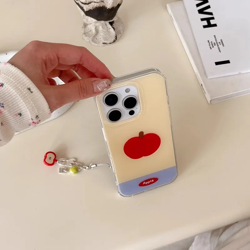 KVZUVUU Acrylic Material Cute Red Apple Pendant Phone Cases Compatible With IPhone 16/15 Pro Max/Apple 13/14 Pro/Max-3
