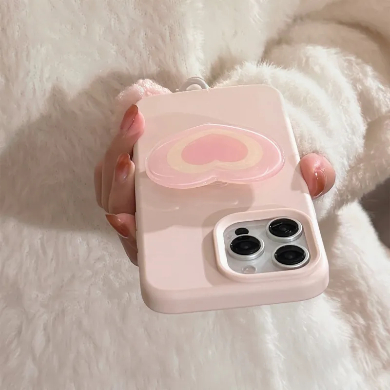 Cuttlefish Grid TPU Material Pink Heart Stand Niche Phone Case Compatible With Apple 16/15/14/13/12/11-6