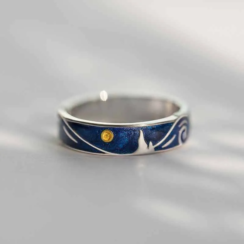 HUAYA S925 Silver Rings Unisex Blue-2