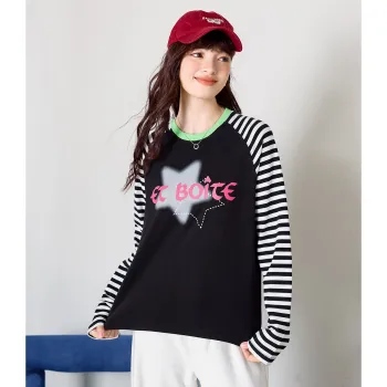 FAWENXIANGZI Raglan Sleeve T Shirt Women's Black Regular