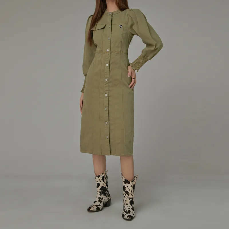 CHUU Long Sleeved Dresses Women's Gray Green-2