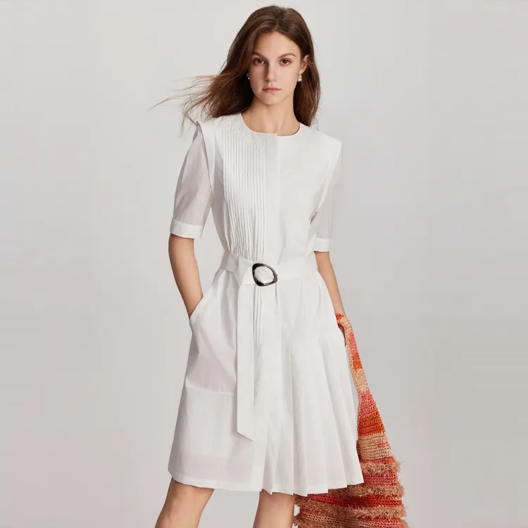 ELLE Short Sleeved Dress Summer Women's White-3