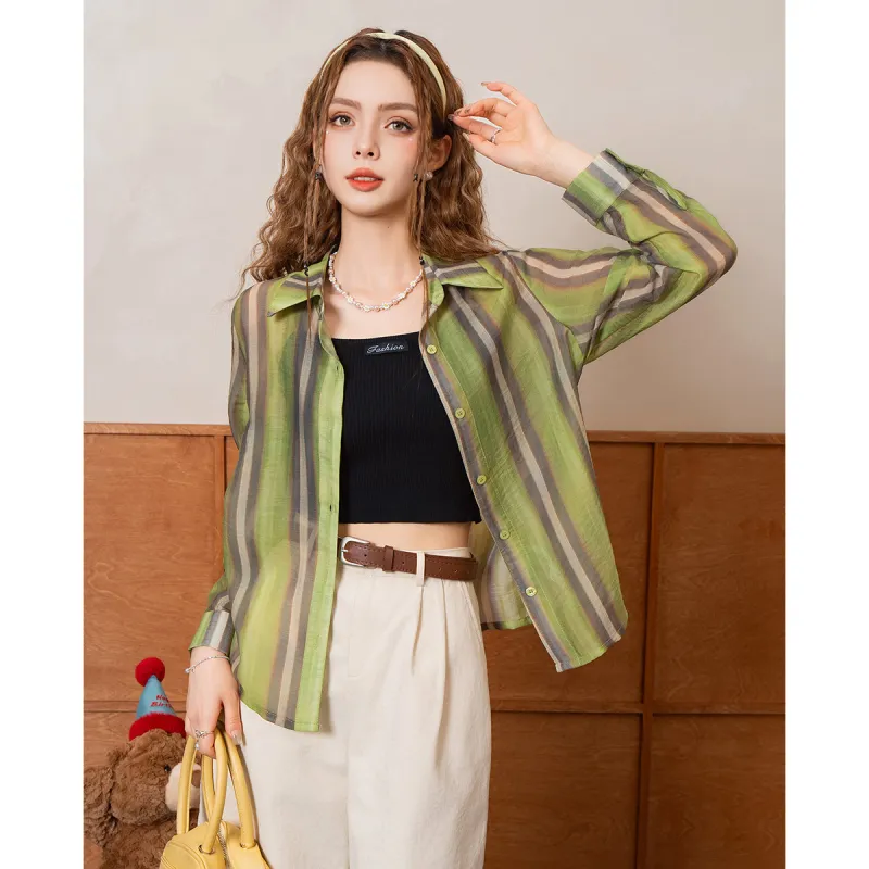 FAWENXIANGZI Shirts Women's Green-1