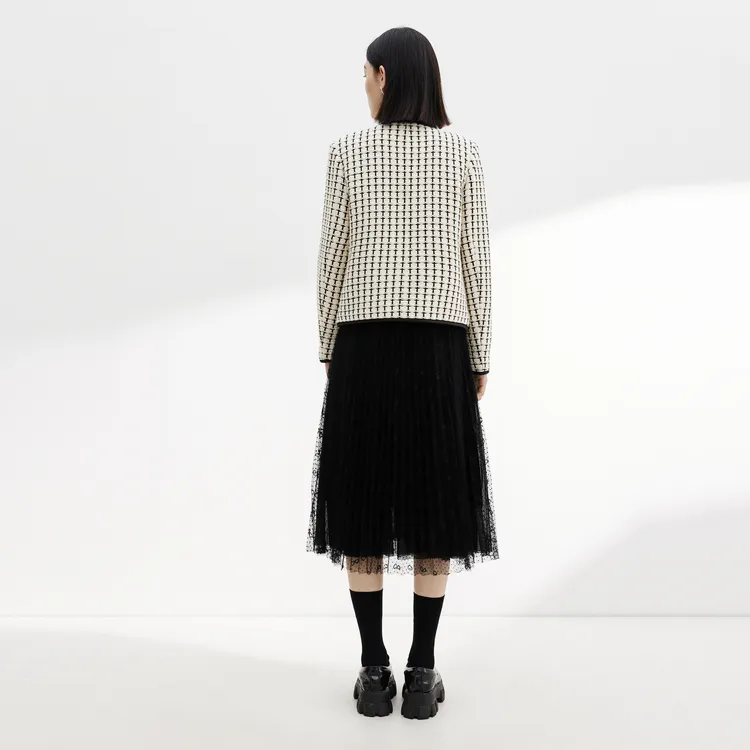 SHUIYUNJIAN Cropped Coats Women's Ivory White Plaid-5