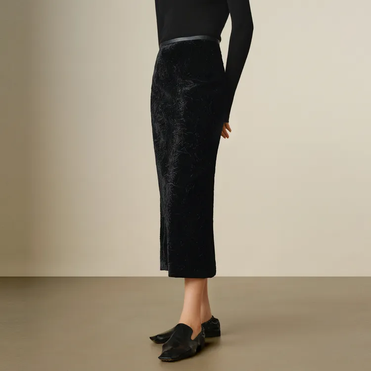 JZ. ANNAKRO Casual Long Skirt Women's Plain Black-5