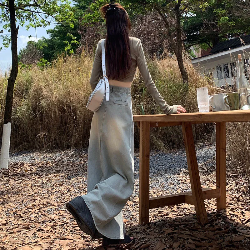 XIANSINIAO Denim Long Skirt Women's-3