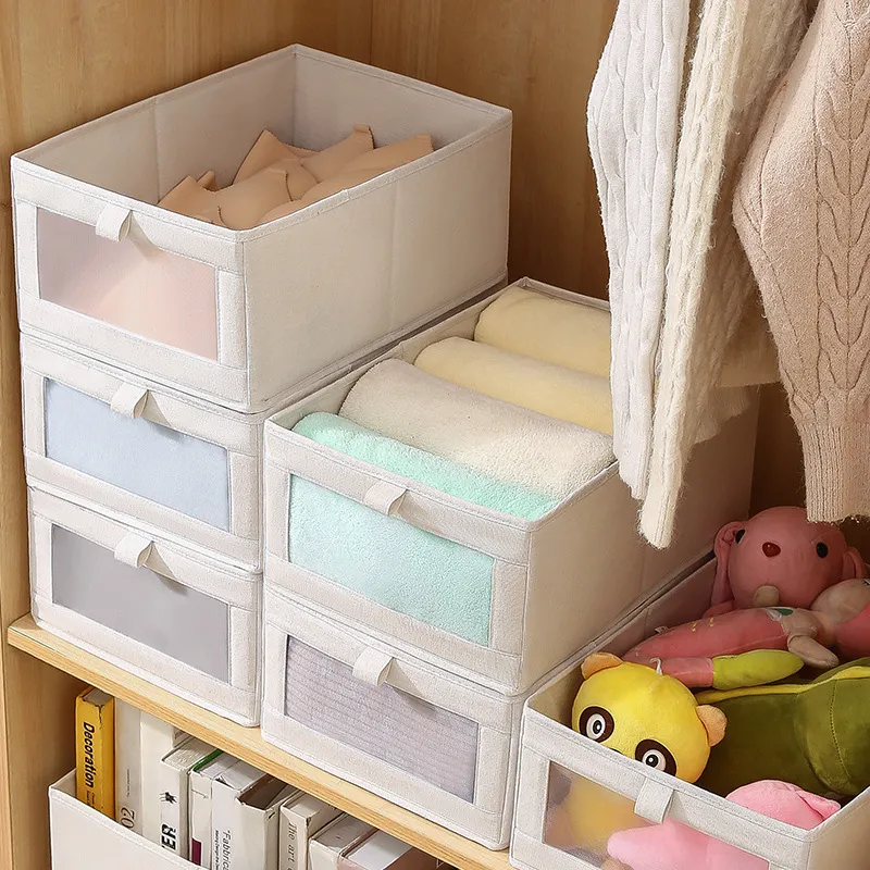 Yan Family Home Cotton Linen Blend Foldable Washed Pants Underwear Drawer Wardrobe Set-3