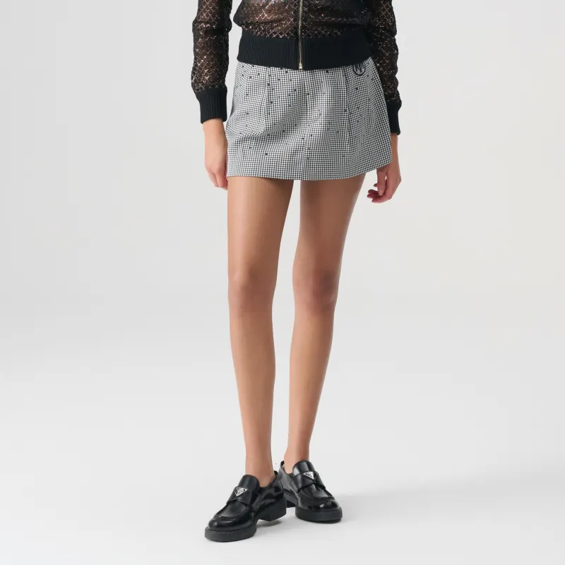 TCH Casual Short Skirts Women's Black White Plaid-6