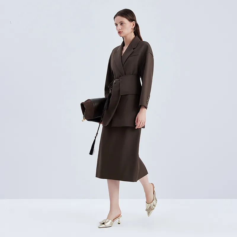 IDPAN Casual Long Skirts Women's Coffee-3