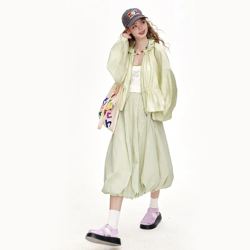 ELF SACK Cropped Coat Women's Shimmering Light Green-8