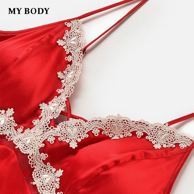 MY BODY Silk Pajama Set Women's Premium Red-1