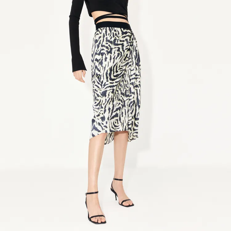 MO&CO Casual Long Skirts Women's Two Tone Tiger Print-2