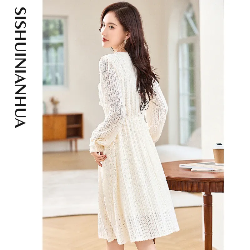 Like The Age Of Water Long Sleeved Dress Women's Beige-3