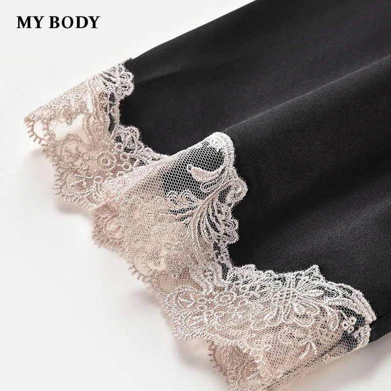 MY BODY Silk Pajama Set Women's Amber Black-4